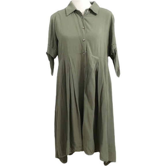 PIETRO BRUNELLI MATERNITY OLIVE GREEN BUTTON UP MINI DRESS - XS - Picture 2 of 8
